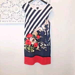 Crazy Print Floral Striped Sleeveless Shift Dress XXL Plus Size Spring Summer